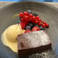 Vegan Brownie with vegan ice cream  at Kurhaus Bergün in Bergun