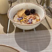 Traditional Greek rice pudding with cherriess  at Mod Santorini in Santorini