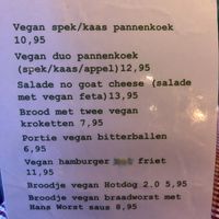 Vegan menu  at Pannekoekhuis De Nachtegaal in Rotterdam