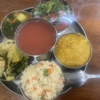 Five vegan dishes and a juice for 2050 tenge  at Govindas in Almaty