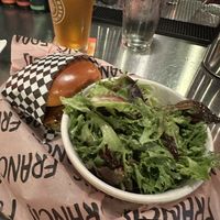 Burger and side saladd  at FRANCIS in Minneapolis