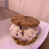Vegan Chocolate Chunk Cookie and Soy Chocolate Chip Ice Cream Sandwich/ no toppings at The Baked Bear in San Francisco