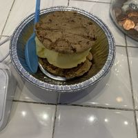 Vegan cookie with mango sorbet  at The Baked Bear in San Francisco