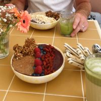 Açai bowls, green smoothie and matcha latte   at Banacado in Stockholm