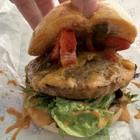 Sweet heat stack burger $15.80  at Quick Greens - Funan Ctr in Central Singapore