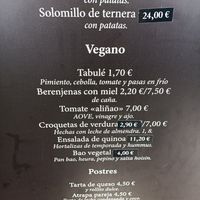 Menu at Bifana in Malaga