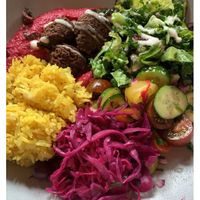 The Med Bowl is delicious. Just ask for it to be vegan. (No feta or yogurt)   at Cactus Club Cafe in Edmonton