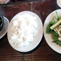 Braised bitter melon, braised mushrooms with lemongrass. 50.000₫ each. at Thien Tam in Hue