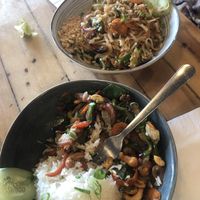 Vegan noodle dish and vegan rice dish (the non-spicy one, forgot the name)  at Maxi's Warung Thai & Indo Food in Aljezur