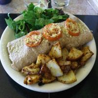 Brunch - Seared veggie, tofu, and pesto crepe with side salad and hashbrowns at Sage's Cafe in Salt Lake City