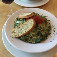 Gluten free basil pesto pasta at Sage's Cafe in Salt Lake City