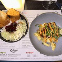 Beet root poke bowl and roast breadfruit   at Cocktail Kitchen in Bridgetown
