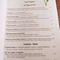 Menu vegano at Terra in Javea