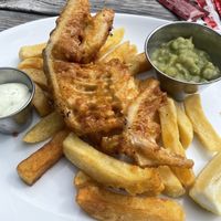 Cracking banana blossom fish and chips.   at The Joiners Arms in Alnwick