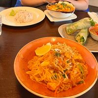 Pad thai (vegan, no fish sauce), fresh summer rolls, red curry with tofu and vegetables at Krua Siam in Akureyri
