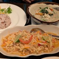 Papaya salad (no fish sauce) and green curry at Krua Siam in Akureyri