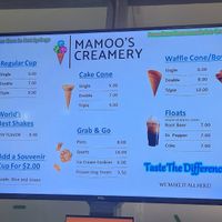 Menu at Mamoo's Creamery in Hot Springs