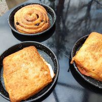 Almond mozzarella and tomato toastie + chocolate and coffee roll. at Pampa Madre in Buenos Aires