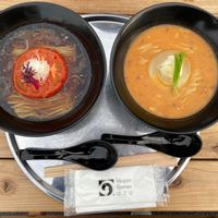 Soy Sauce Ramen & Miso Ramen (¥1320 each) at Vegan Ramen UZU Tokyo in Tokyo