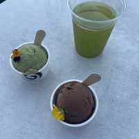 Ice cream and green tea cold brew  at Vegan Ramen UZU Tokyo in Tokyo