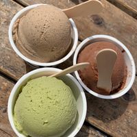 Ice cream - soybean flour coffee, pistachio green tea, and chocolate dark cacao  at Vegan Ramen UZU Tokyo in Tokyo