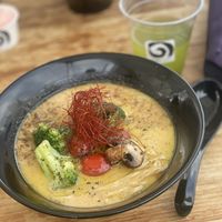 Vegan Ramen with iced green tea   at Vegan Ramen UZU Tokyo in Tokyo