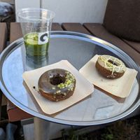 Drink with donuts  at Vegan Ramen UZU Tokyo in Tokyo