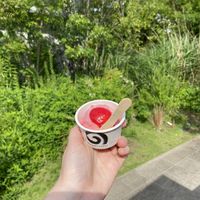 Pink rhubarbb  at Vegan Ramen UZU Tokyo in Tokyo