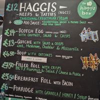 Menu board at The Haggis Box in Edinburgh