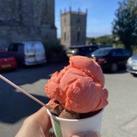 Blood orange sorbet and chocolate ice cream   at Nook in Haverfordwest