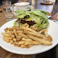 Falafel Burger made vegan by replacing the brioche buns with lettuce  at Gather in Berkeley