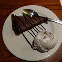 Vegan praline chocolate tart with vegan ice cream at Dapple Grey in Uttoxeter