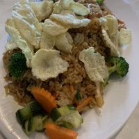 Nasi Goreng with yummy bitter nut chips  at Java in Randwick