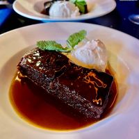 Vegan Sticky Toffee Pudding with vegan ice cream at The Old Cross Inn in Blairgowrie