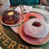 Cookie cream and coconut and cherry doughnuts at Nonna's Deliciously Different in Swansea