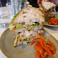 The latest vegan sandwich, "Fowl Play".  at One B Coffee House - Cotham Hill in Bristol