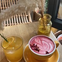 beetroot latte & passion fruit iced tea. All very good  at Sunny Side Up - Nordend in Frankfurt