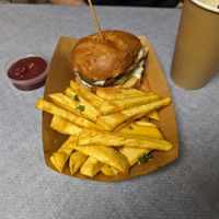 Falafel burger and sweet potato fries at Falafel House in Nairobi