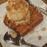 Banana bread dessert with vegan ice cream at LeYou Ethiopian in San Jose