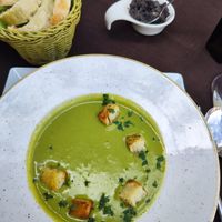 Pea soup (can be made vegan/without cream) at Konoba Mondo in Motovun