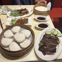 BBQ pork (must try), duck pancakes, lamb satay skewers and pork w/ buns  at Gaia Veggie Shop - Causeway Bay in Hong Kong Island