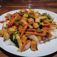 Tofu veggie stir fry with white rice at Nanlangka - Teppanyaki & Sushi Bar in Porterville