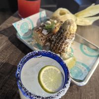 Eloté, House Margarita, and Strawberry Jalapeno Margarita. at Westside Cantina in Colorado Springs
