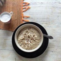 Porridge with banana, flaxseed and coconut milk.  at The Little Green Cafe in Kerobokan Kelod