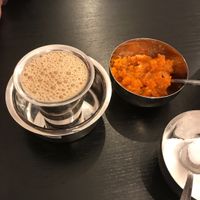 Carrot halwa and madras coffee at Bhojans in Dusseldorf