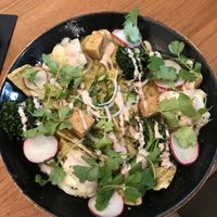 Vegetable chilaquiles w vegan goat cheese    at Traveler's Table in Houston