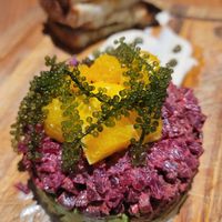 Close up of beef tartare at Traveler's Table in Houston