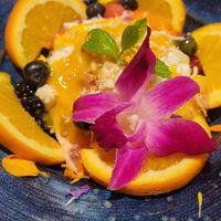 Dessert which was vegan a coconut pudding at Traveler's Table in Houston