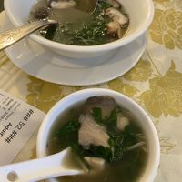 Three mushroom and watercress soup  at Po Kong Vegetarian Restaurant in Vancouver