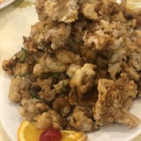 Chili deep fried oyster mushroom calamari   at Po Kong Vegetarian Restaurant in Vancouver